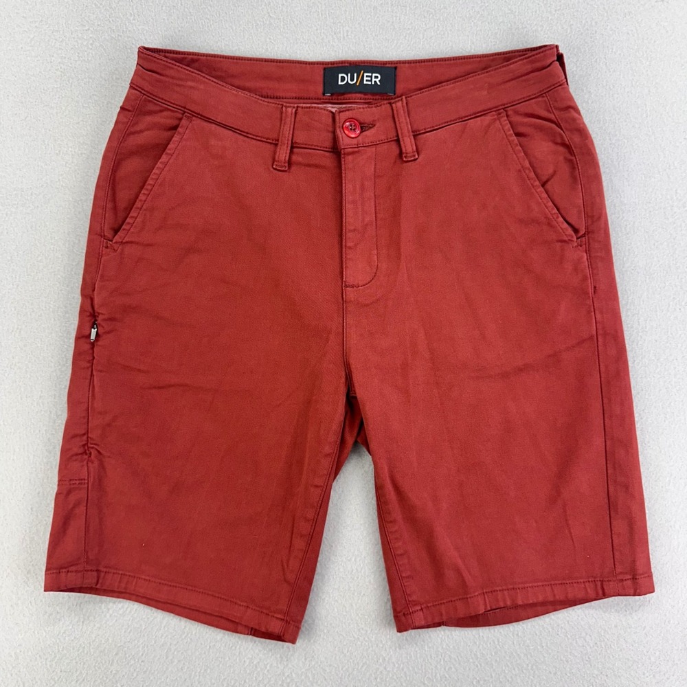 DU/ER Live Free Journey‎ Short Mens 30x9 Ruse Orange Cargo Zip Stretch Chinos